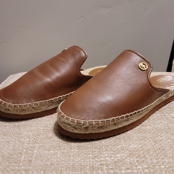 Michael Kors Emilia Brown Leather Slip On Espadrille Size 9.5 - Picture 1 of 5